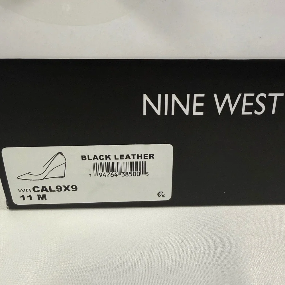 Nine West WNCAL9X9 Wedge Pump Women 11 Black Leather Pointed Toe Professional